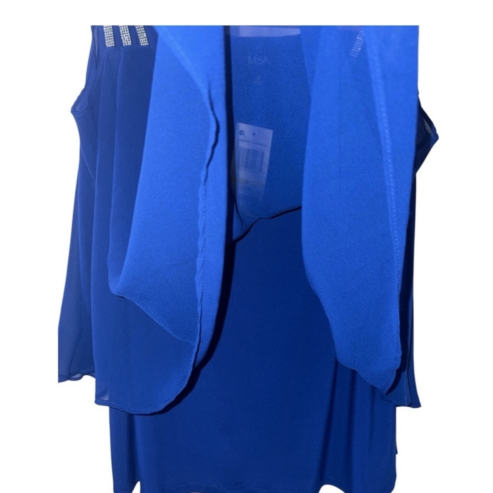 NWT MSK Chiffon Drape Rhinestone-Strap Blue Blouse Women’s Size Medium - Picture 6 of 12